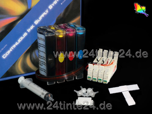 CISS kompatibel zu Epson Stylus Photo mit Patronen Nr. T0551 -T0554 inklusive 400 ml DYE Tinte