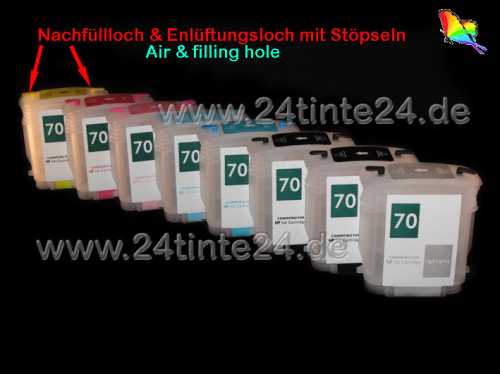 8 x Ink-Patrone kompatibel zu HP Designjet Z2100 Autoresettchips, 70ml